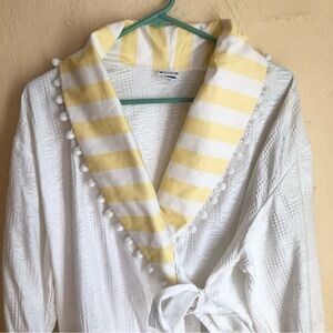 100% White Cotton Wrap Robe Tassel Collar Vintage Blueberry Lane Cottagecore